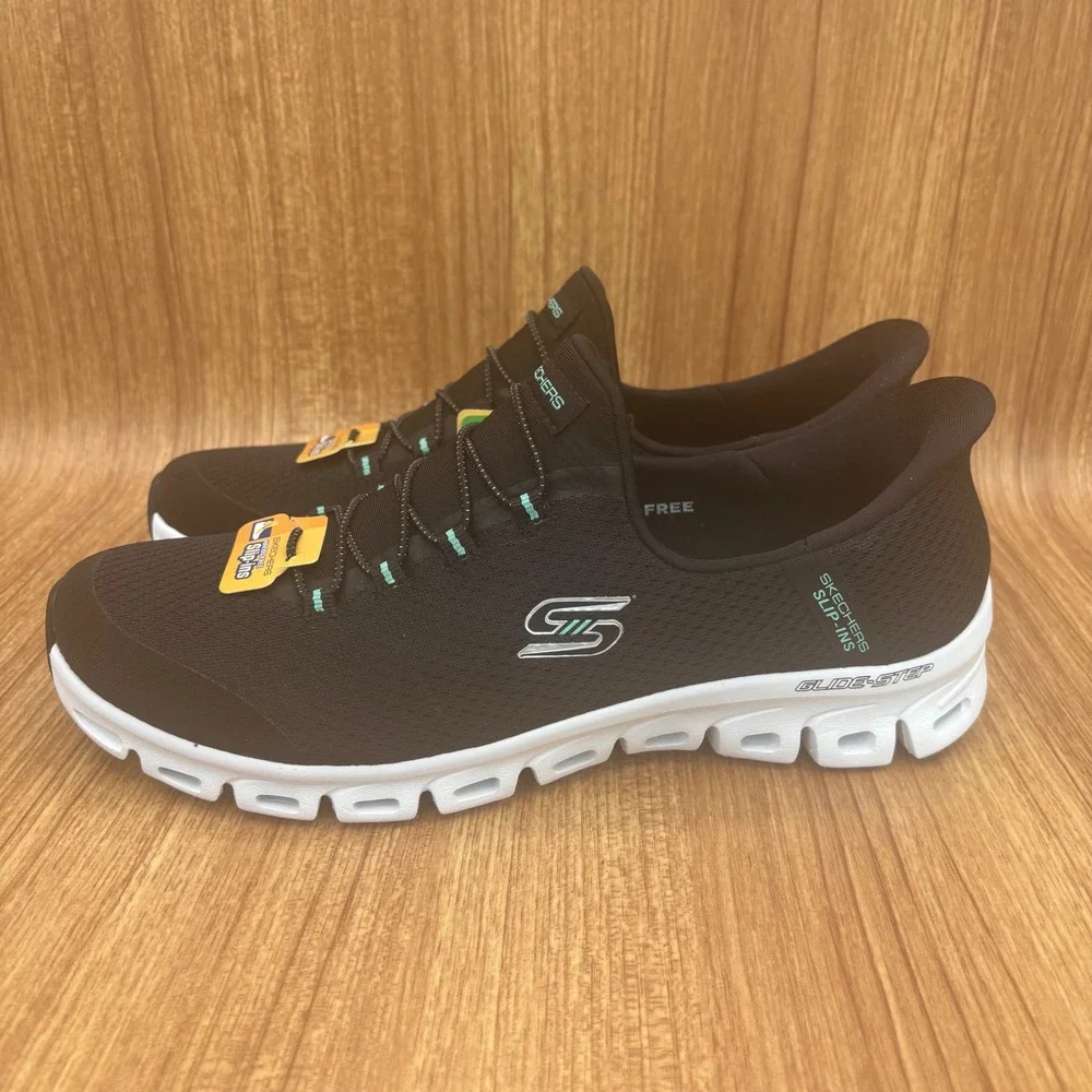 New Skechers Glide-Step Pursuit Slip-ins Womens 9.5 Black Turquoise 104547 BKTQ